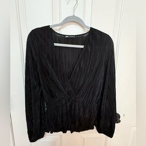 Zara Elegant Black Pleated Blouse